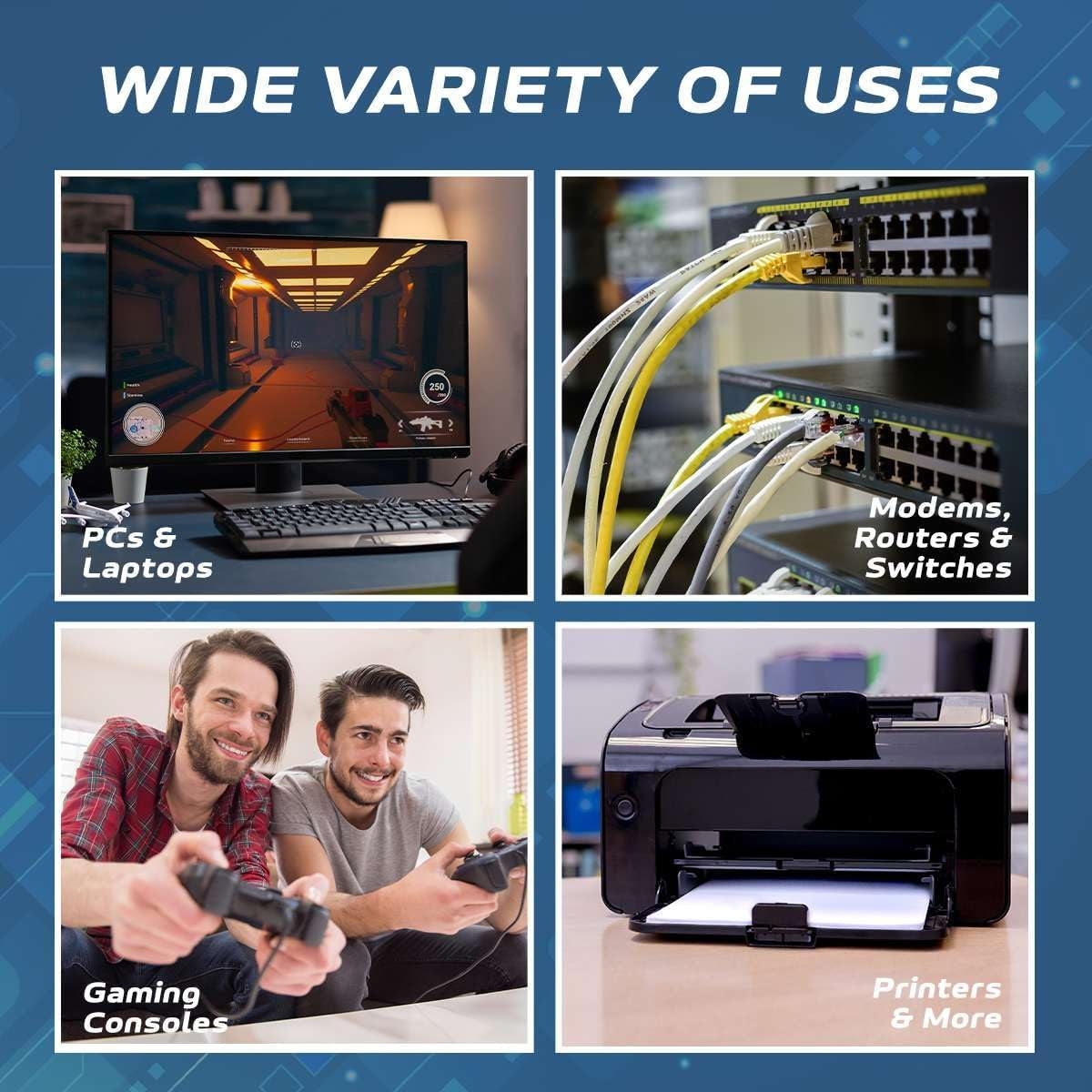 Cat5E 100FT Network Ethernet Patch Cable, 350Mhz Internet Wire, Backwards Compatible with Cat5, for PC, Modem, Router, Consoles for Home and Office, Black