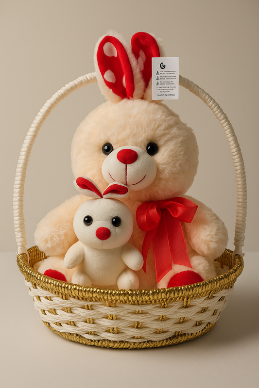 🐰✨ Cuddle Basket Bunny Duo – Adorable Plush Rabbit Gift Set 🎁💖