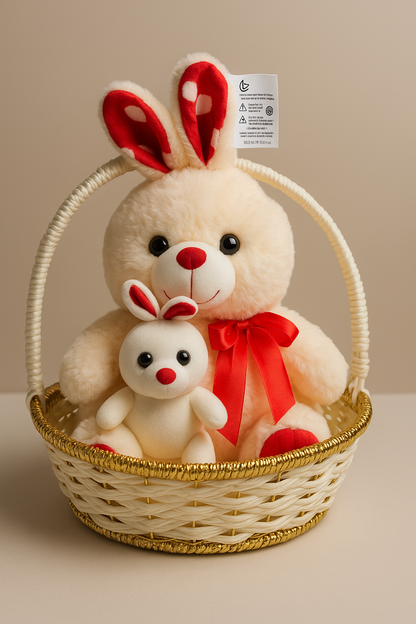 🐰✨ Cuddle Basket Bunny Duo – Adorable Plush Rabbit Gift Set 🎁💖