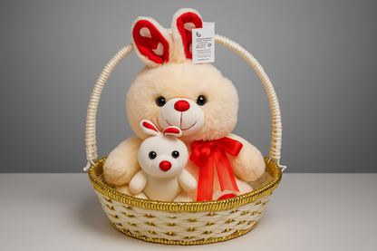 🐰✨ Cuddle Basket Bunny Duo – Adorable Plush Rabbit Gift Set 🎁💖